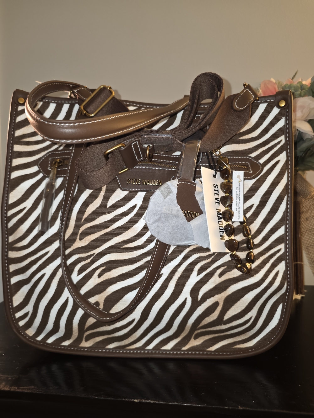 Steve Madden Brown Zebra Print Tote Bag